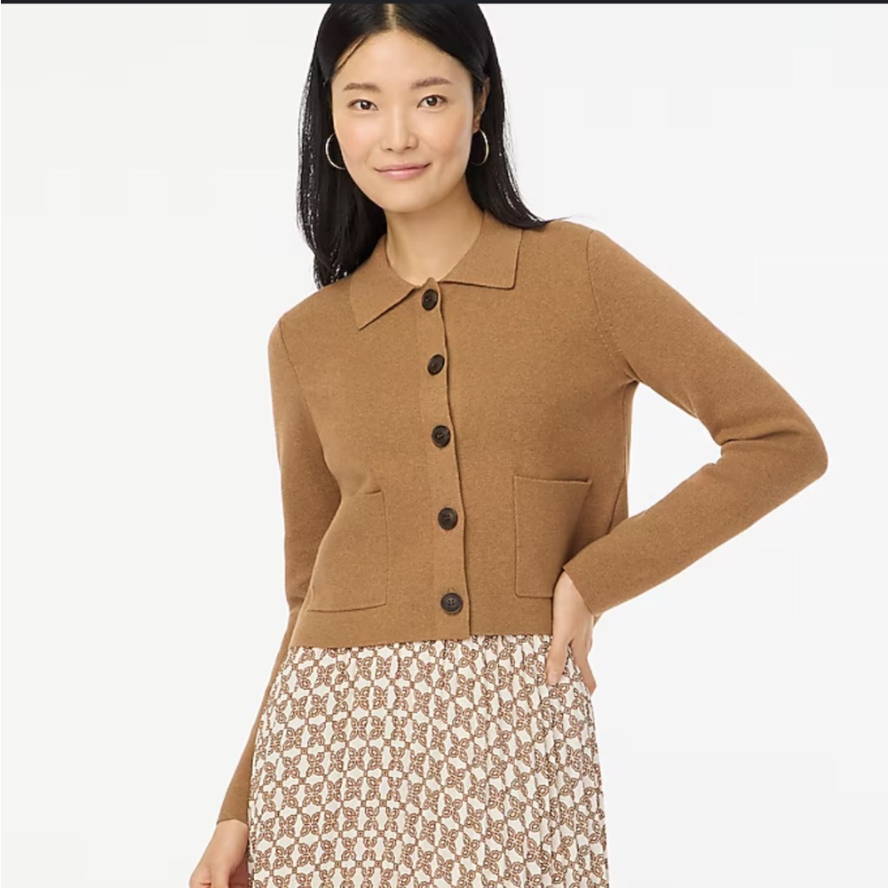J Crew Polo Cardigan in camel sz S